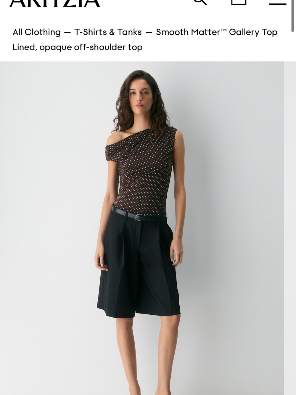Artizia Babaton Brown Polka Dot One-Shoulder Midi Top